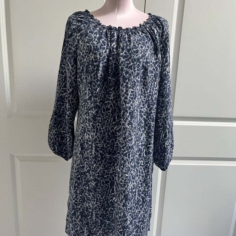 MICHAEL Michael Kors Navy and White Long Sleeve silk Peasant Dress NWOT